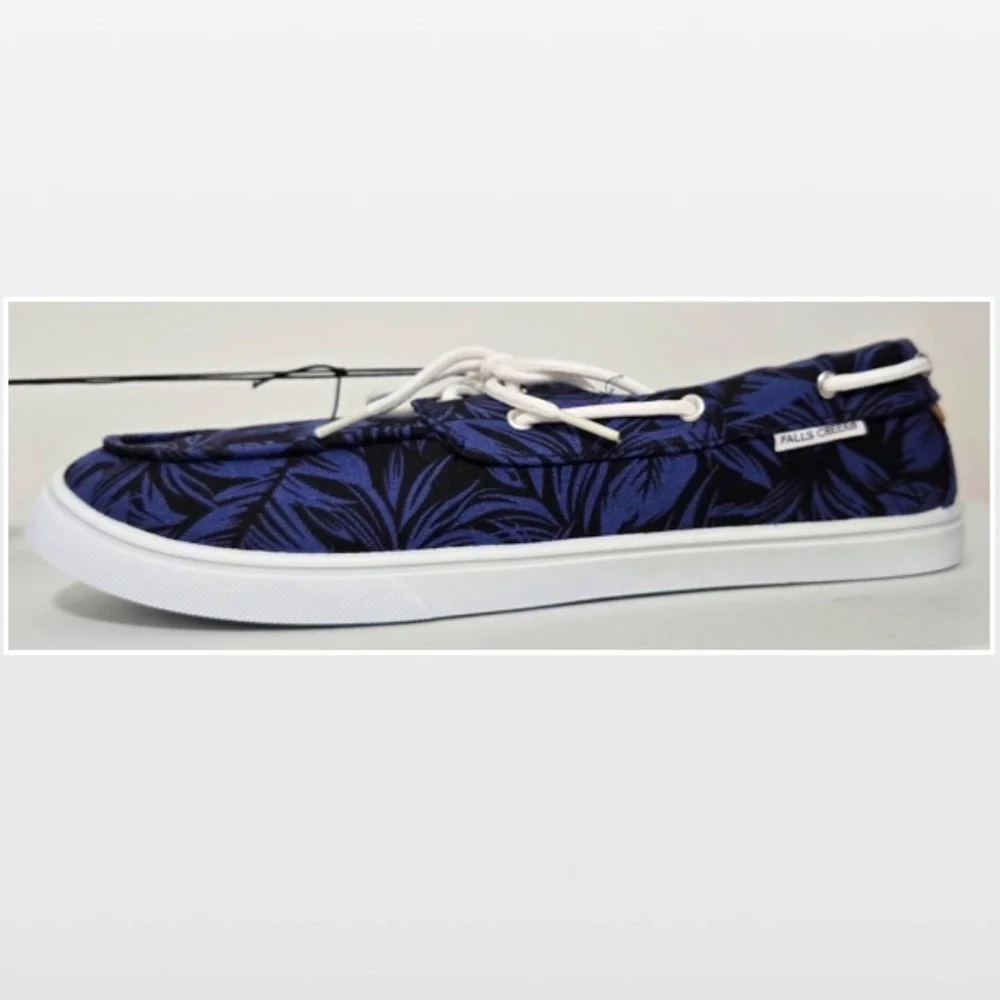 New Falls Creek Shoes Mens Size 13 Boat Black & Blue Leaf Casual Slides NWT
